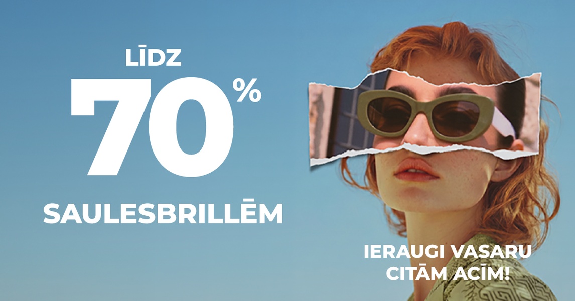 Ienes vasarā jaunas noskaņas! Izmanto iespēju un atrodi savas sapņu saulesbrilles ar atlaidi līdz pat 70%. Baudi saulainās dienas ar pavisam citu skatienu!. Visos VIZIONETTE veikalos